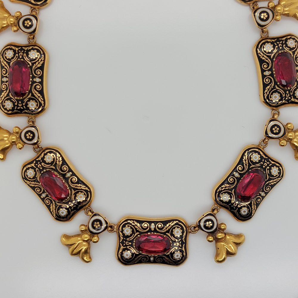 Antique Holbeinesque Garnet and Enamel Necklace
