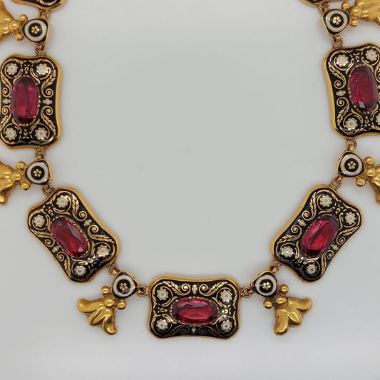 Antique Holbeinesque Garnet and Enamel Necklace