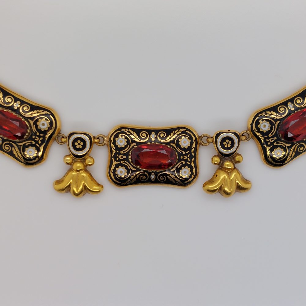 Antique Holbeinesque Garnet and Enamel Necklace