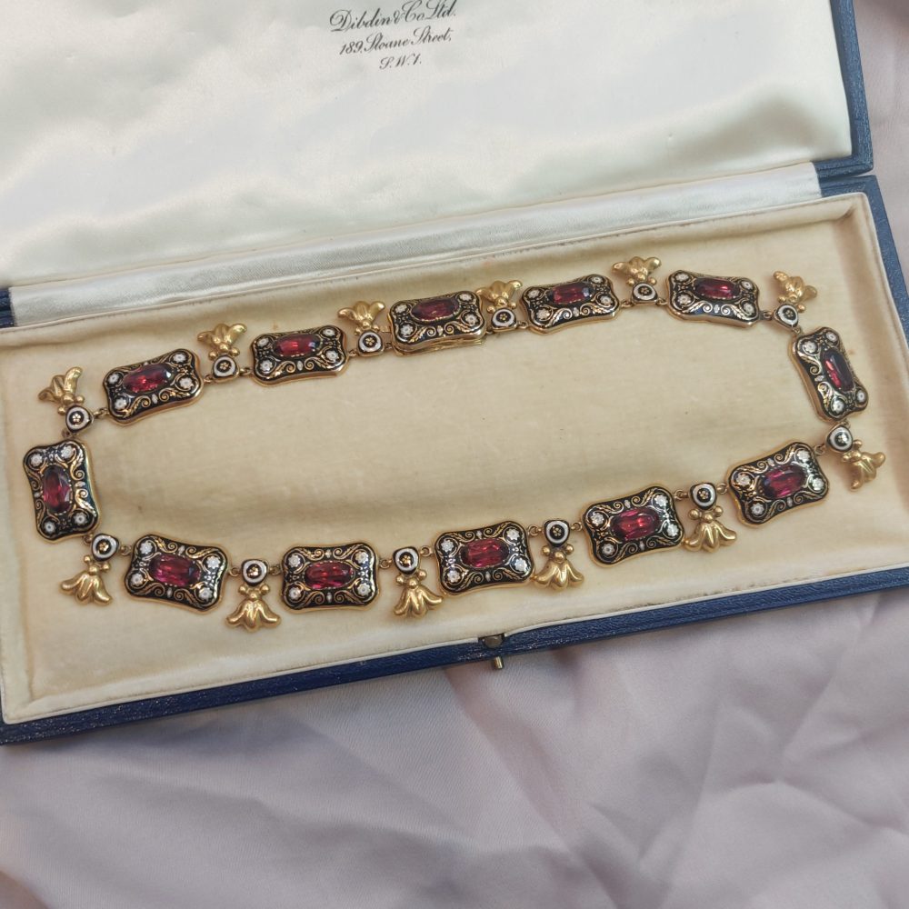 Antique Holbeinesque Garnet and Enamel Necklace