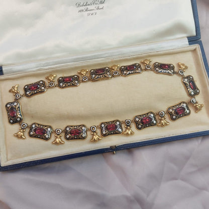 Antique Holbeinesque Garnet and Enamel Necklace