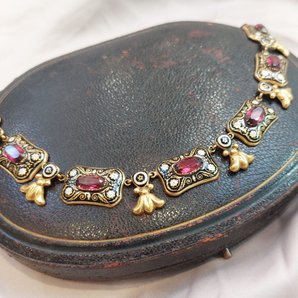 Antique Holbeinesque Garnet and Enamel Necklace