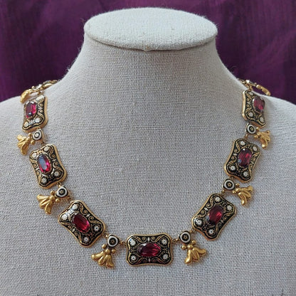 Antique Holbeinesque Garnet and Enamel Necklace
