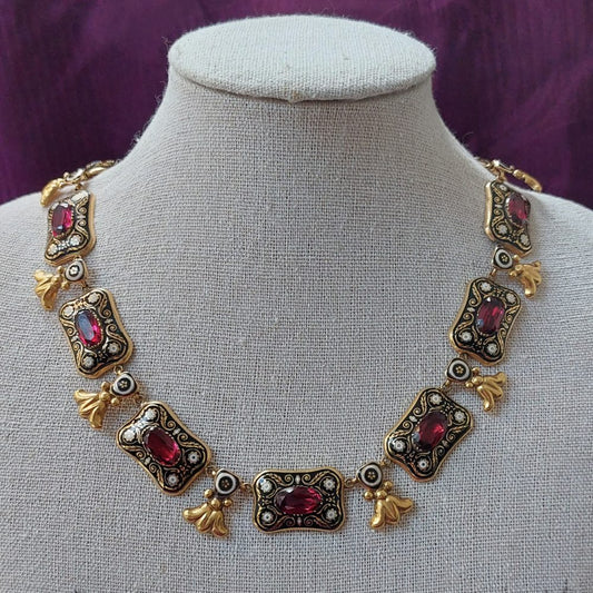 Antique Holbeinesque Garnet and Enamel Necklace