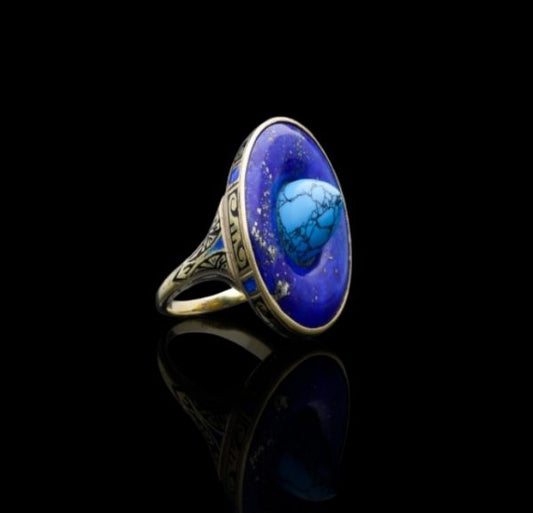 Antique Lapis and Turquoise Gold Ring, Circa 1910