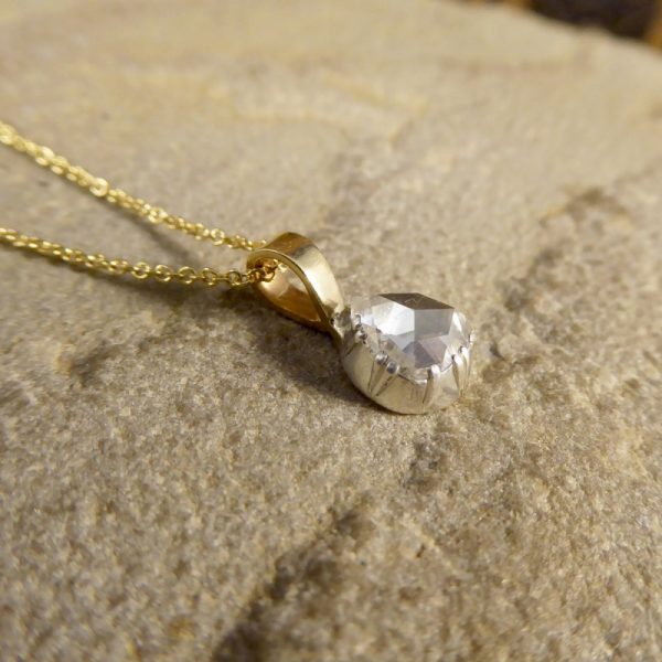Antique Late Georgian Rose Cut Diamond Pendant on 18ct Gold Chain