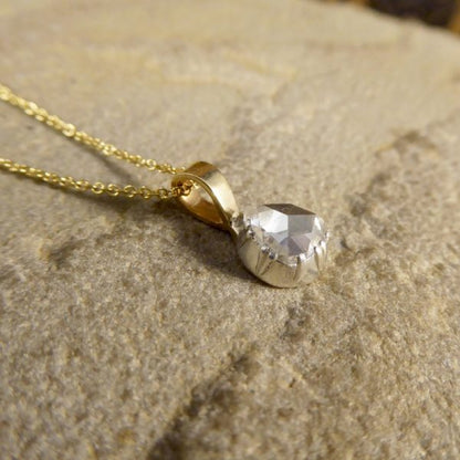 Antique Late Georgian Rose Cut Diamond Pendant on 18ct Gold Chain