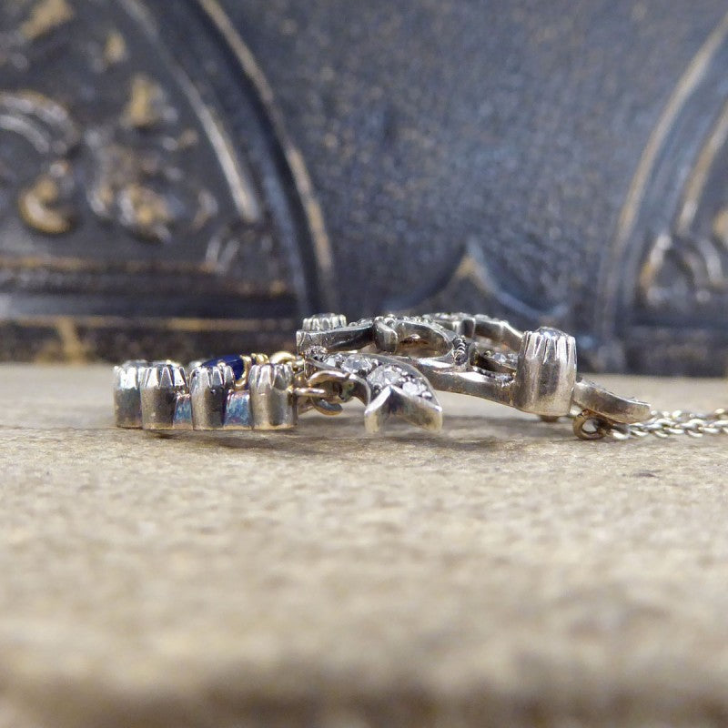 Antique Late Victorian Sapphire and Diamond Pendant Necklace
