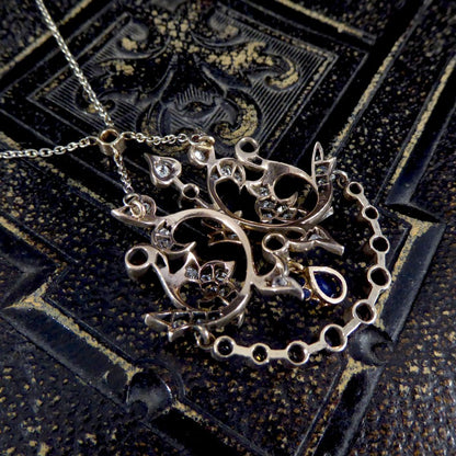 Antique Late Victorian Sapphire and Diamond Pendant Necklace