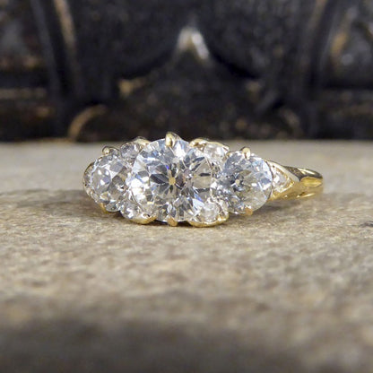 Antique Late Victorian 1.52ct Diamond Three Stone Ring