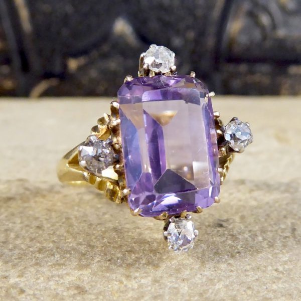 Antique Late Victorian Amethyst and Diamond Ring