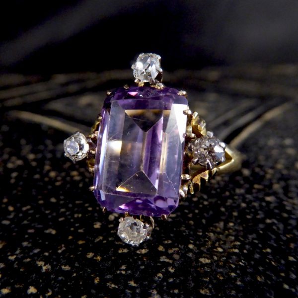 Antique Late Victorian Amethyst and Diamond Ring