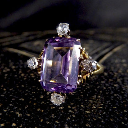 Antique Late Victorian Amethyst and Diamond Ring