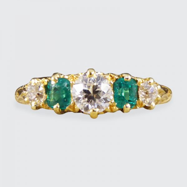 Antique Late Victorian Emerald and Diamond Five Stone Ring