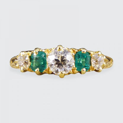 Antique Late Victorian Emerald and Diamond Five Stone Ring