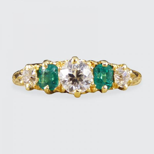 Antique Late Victorian Emerald and Diamond Five Stone Ring