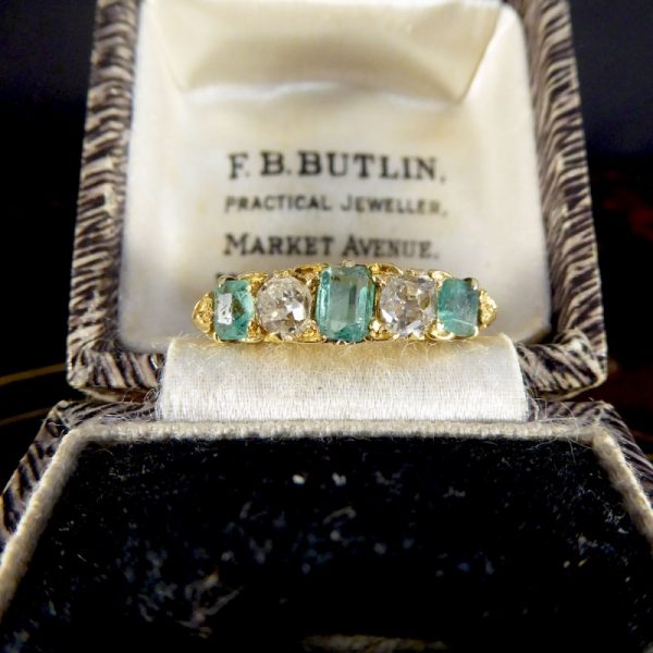 Antique Late Victorian Emerald and Diamond Five Stone Ring