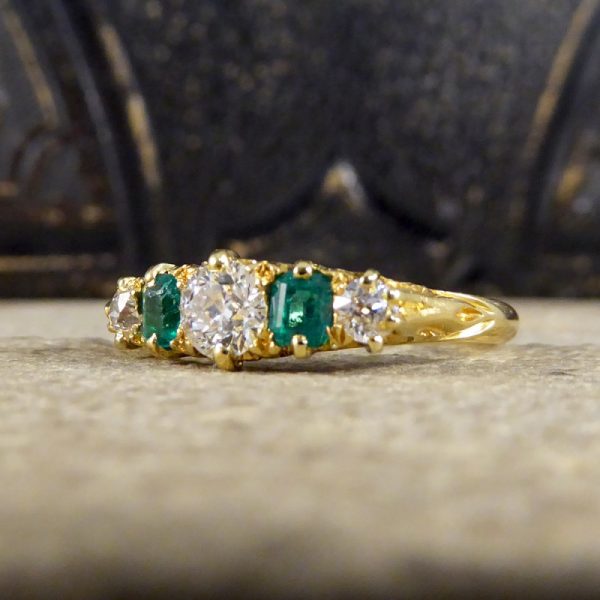 Antique Late Victorian Emerald and Diamond Five Stone Ring
