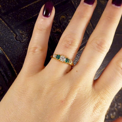 Antique Late Victorian Emerald and Diamond Five Stone Ring