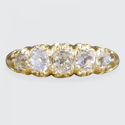 Antique Late Victorian Five Stone Diamond Cushion Cut Ring
