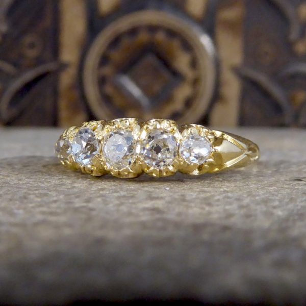 Antique Late Victorian Five Stone Diamond Cushion Cut Ring