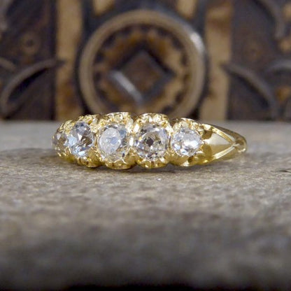 Antique Late Victorian Five Stone Diamond Cushion Cut Ring