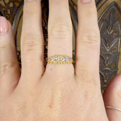 Antique Late Victorian Five Stone Diamond Cushion Cut Ring