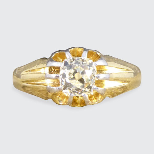 Antique Late Victorian Gypsy Set Old Cushion Cut Diamond Ring