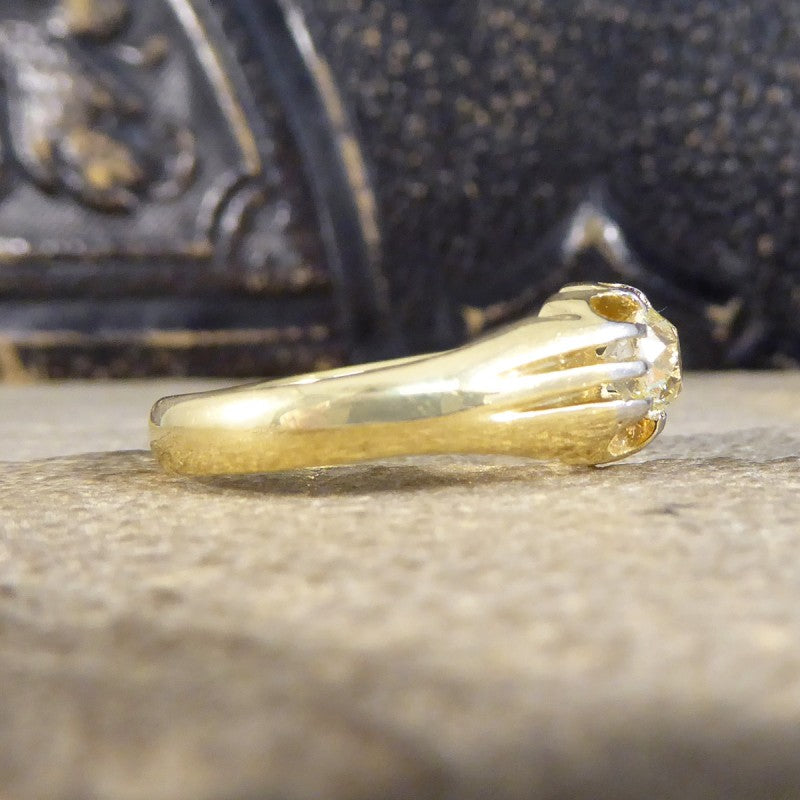 Antique Late Victorian Gypsy Set Old Cushion Cut Diamond Ring