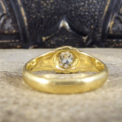 Antique Late Victorian Gypsy Set Old Cushion Cut Diamond Ring