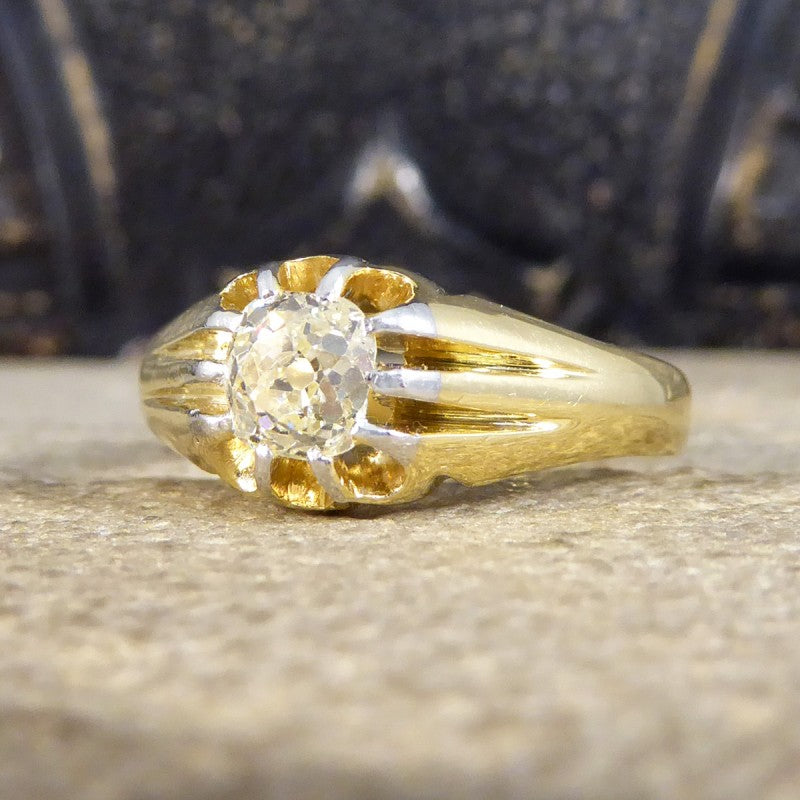 Antique Late Victorian Gypsy Set Old Cushion Cut Diamond Ring