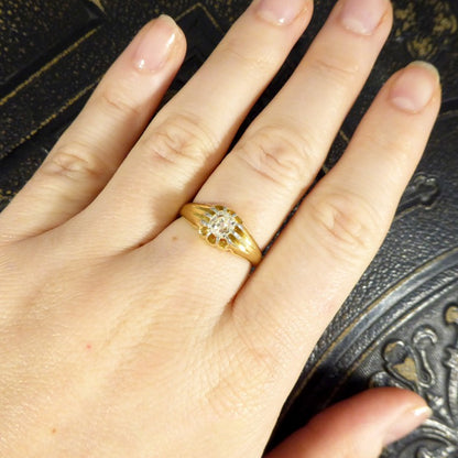 Antique Late Victorian Gypsy Set Old Cushion Cut Diamond Ring