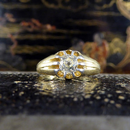 Antique Late Victorian Gypsy Set Old Cushion Cut Diamond Ring