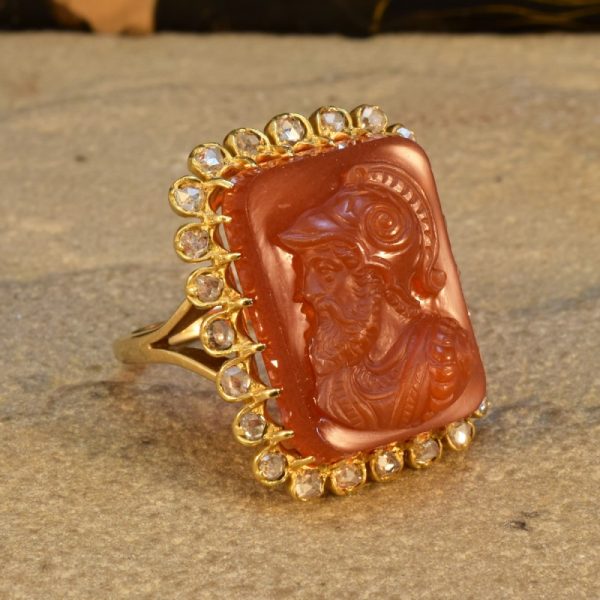 Antique Late Victorian Hard Stone Cameo and Diamond Ring