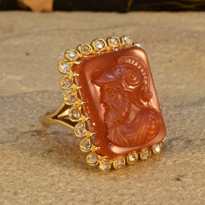 Antique Late Victorian Hard Stone Cameo and Diamond Ring