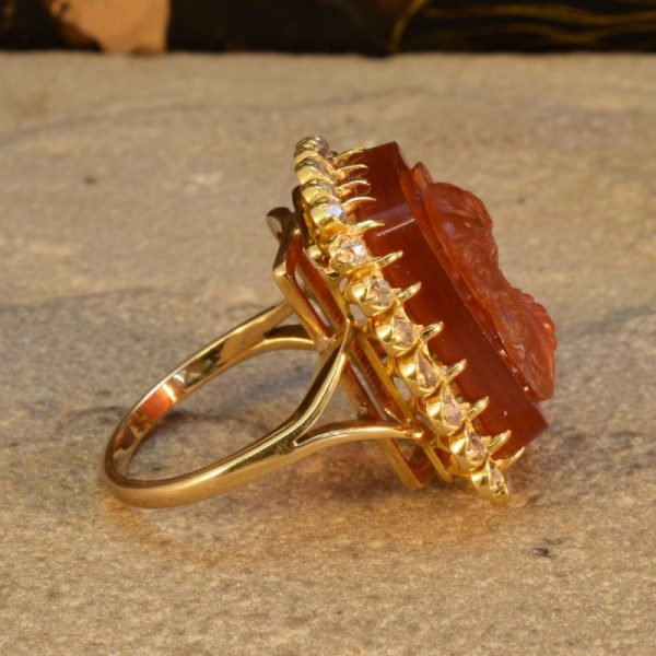 Antique Late Victorian Hard Stone Cameo and Diamond Ring