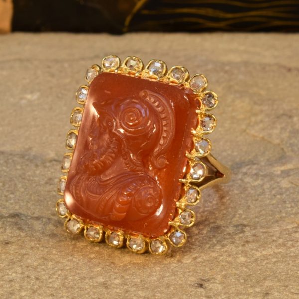 Antique Late Victorian Hard Stone Cameo and Diamond Ring