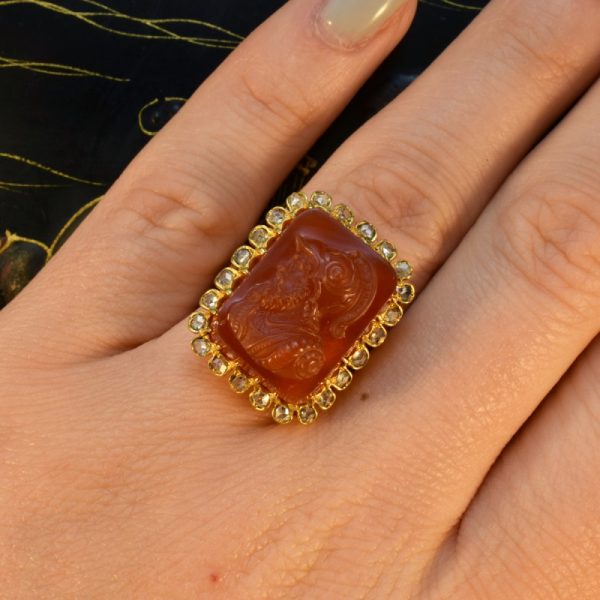 Antique Late Victorian Hard Stone Cameo and Diamond Ring