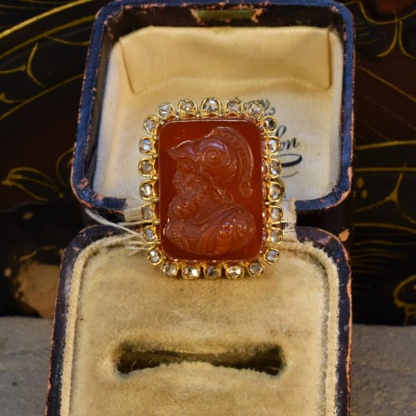 Antique Late Victorian Hard Stone Cameo and Diamond Ring