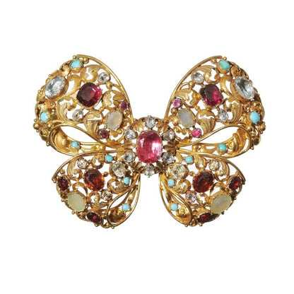 Antique Multi Gemstone Set 18ct Yellow Gold Bow Brooch Circa 1860 1870