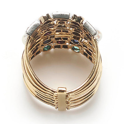 Antique Multi Gemstone Set Seven Row Harem Ring with amethyst peridot ruby pearl sapphire garnet emerald and diamond Circa 1880