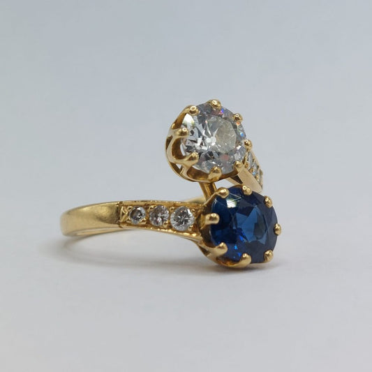Antique Old Cut Diamond and Sapphire Toi et Moi Ring
