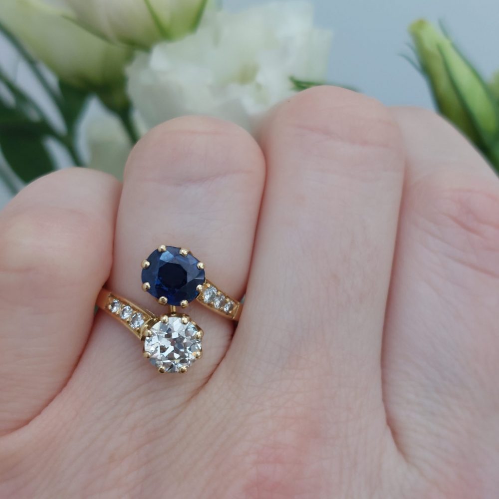 Antique Old Cut Diamond and Sapphire Toi et Moi Ring