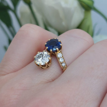 Antique Old Cut Diamond and Sapphire Toi et Moi Ring