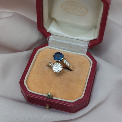 Antique Old Cut Diamond and Sapphire Toi et Moi Ring