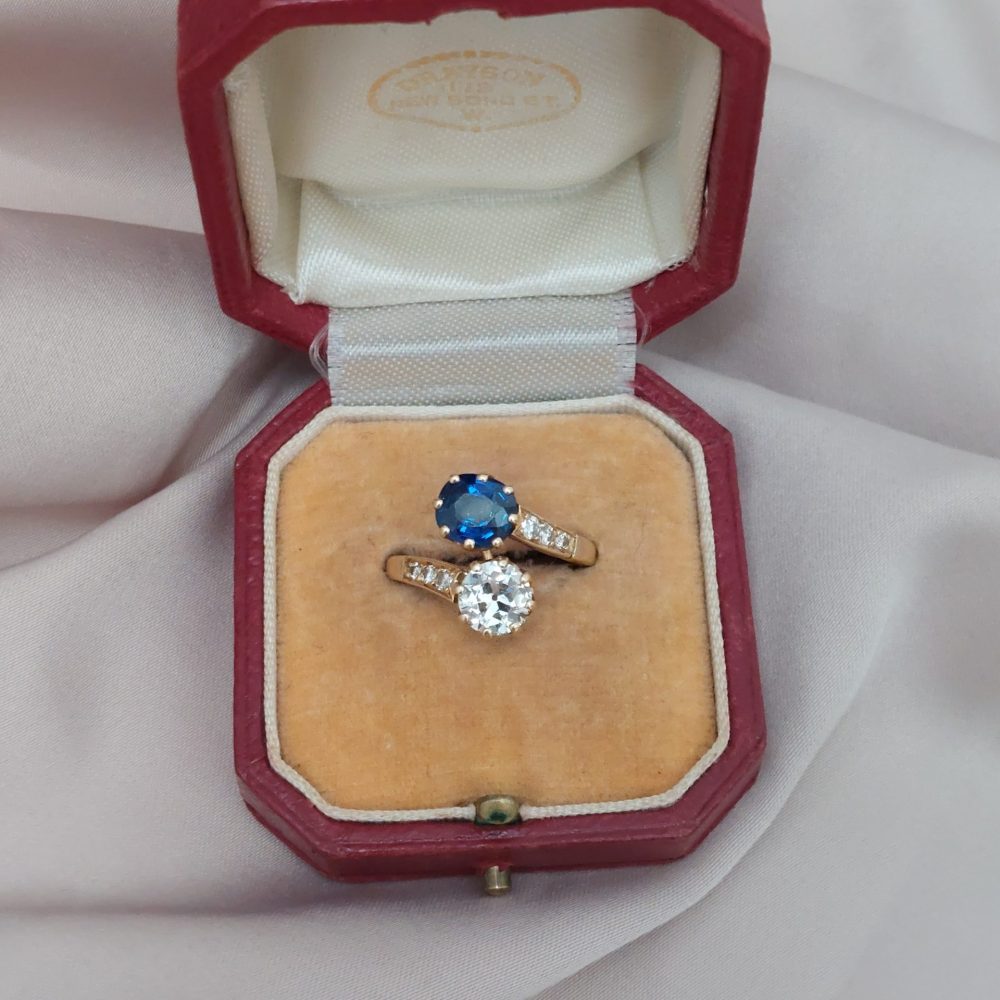 Antique Old Cut Diamond and Sapphire Toi et Moi Ring