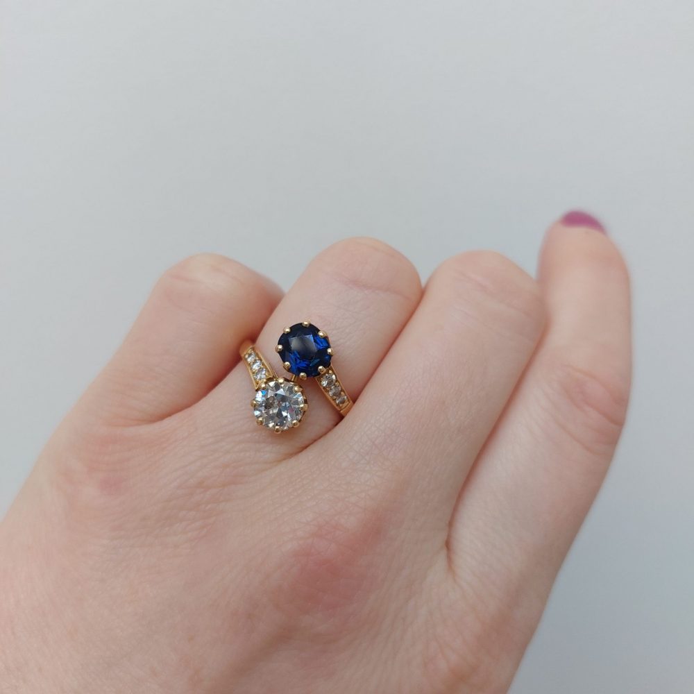 Antique Old Cut Diamond and Sapphire Toi et Moi Ring