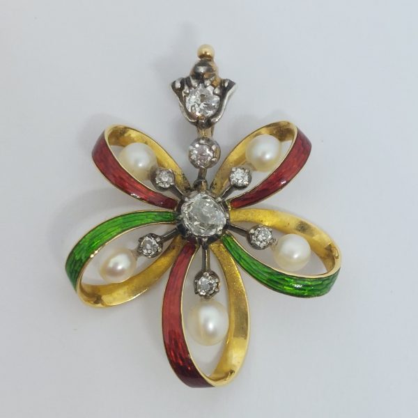 Antique Late Victorian Old Cut Diamond Enamel Pendant