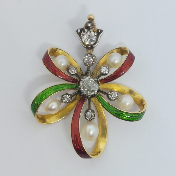 Antique Late Victorian Old Cut Diamond Enamel Pendant