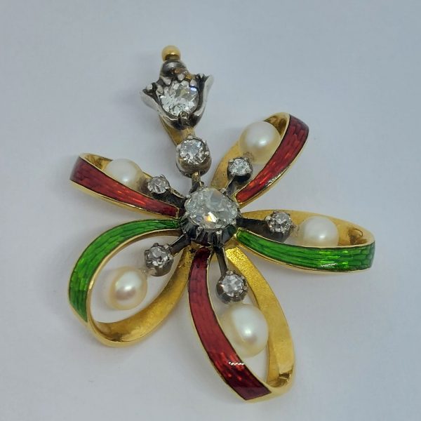 Antique Late Victorian Old Cut Diamond Enamel Pendant